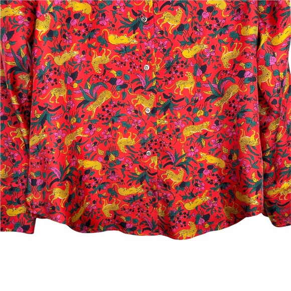 ♦️SOLD♦️J. Crew Collection Silk Twill Button Up in Jungle Cat Floral Print - Picture 8 of 15